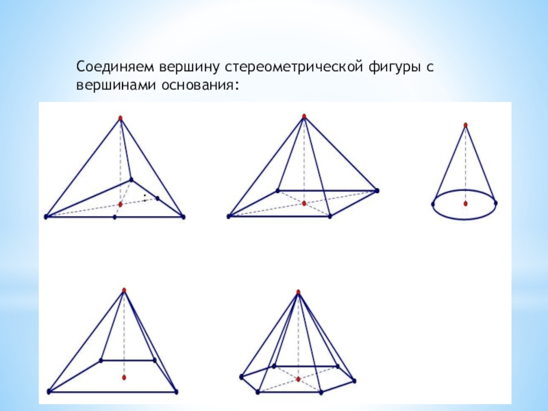 :Соединяем вершину стереометрической фигуры с вершинами основания: