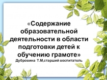 Содержание образовательной деятельности в области подготовки детей к обучению грамоте.