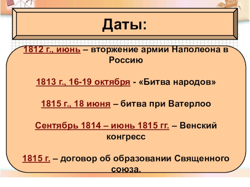 Даты 1812. Разгром империи Наполеона Венский конгресс. 1812 Дата.