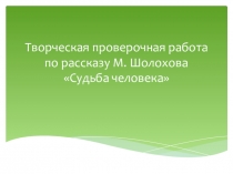 Творческая проверочная работа по рассказу Шолохова Судьба человека