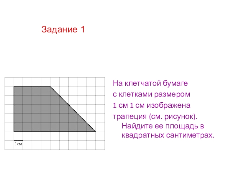 Найдите площадь трапеции изображенной на клетчатой