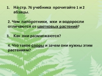 Презентация по окружающему миру на тему Папоротники, мхи, водоросли