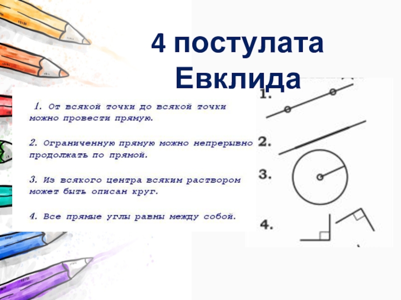 Пятый постулат евклида 7 класс сообщение. Постулаты Евклида.