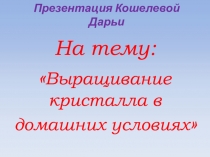 Презентация исследовательского проекта учащегося  Выращивание кристалла в домашних условиях
