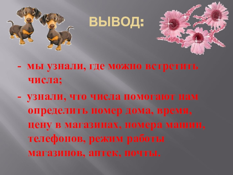 4 выводы 5 2 3. Вывод проекта числа вокруг нас. Цифры вокруг нас 1 класс проект вывод. Вывод цифры вокруг нас. Проект цифра где встречается.