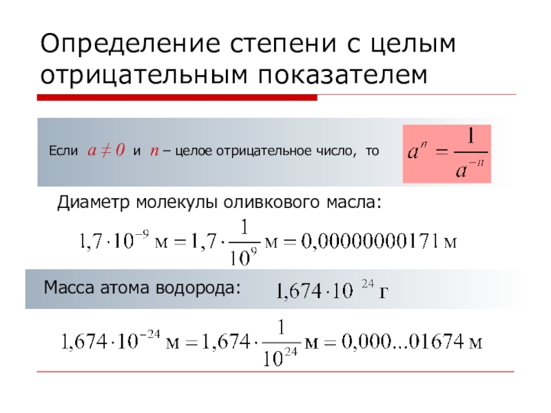 Числа с целым показателем. Определение степени с отрицательным показателем. Определение степени с целым отрицательным показателем. Отрицательная степень числа. Определение степени с целым показателем.