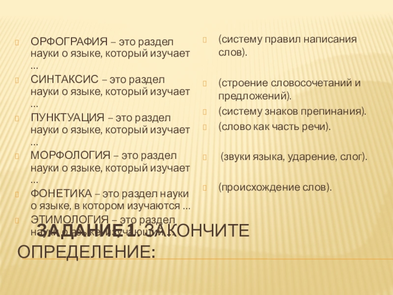 Разделы науки о языке 6 класс презентация