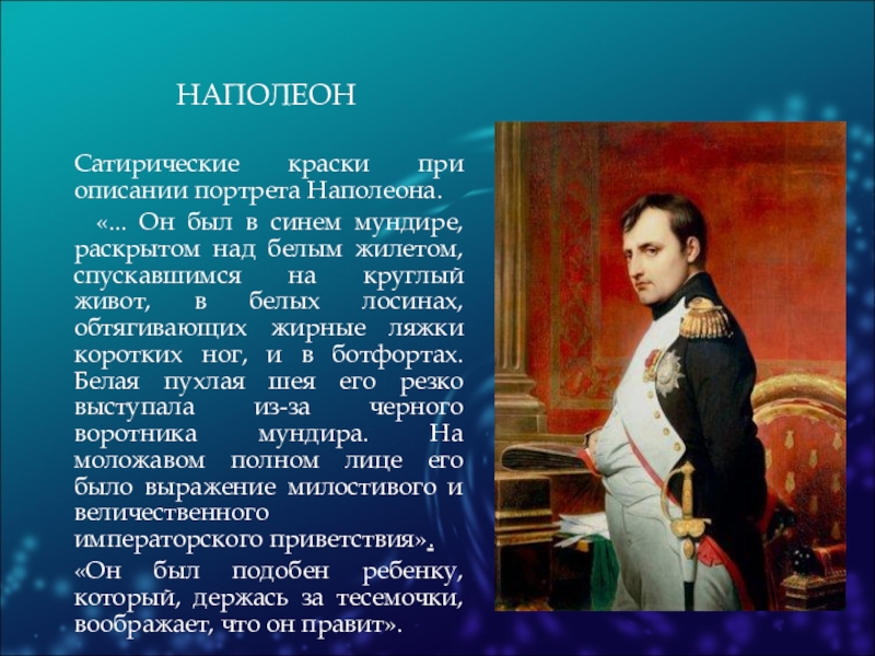 Описание портрета человека. Портретное описание. Описание портрета. Сатирические краски при описании портрета Наполеона. Он был в синем мундире.