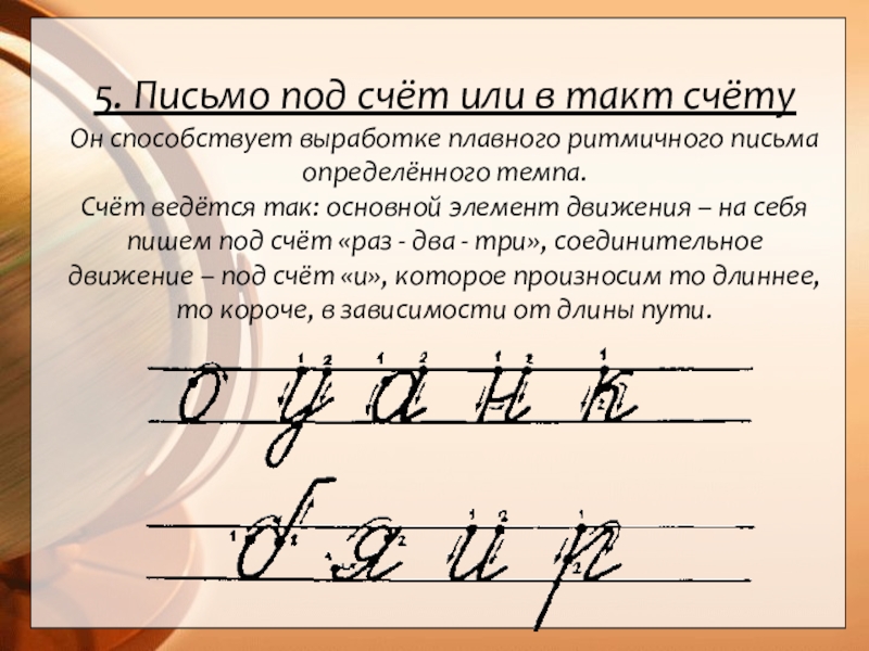 Письмо под. Определение темпа письма. Письменный счет. Письмо по счету или в такт. Сообщение по каллиграфии.