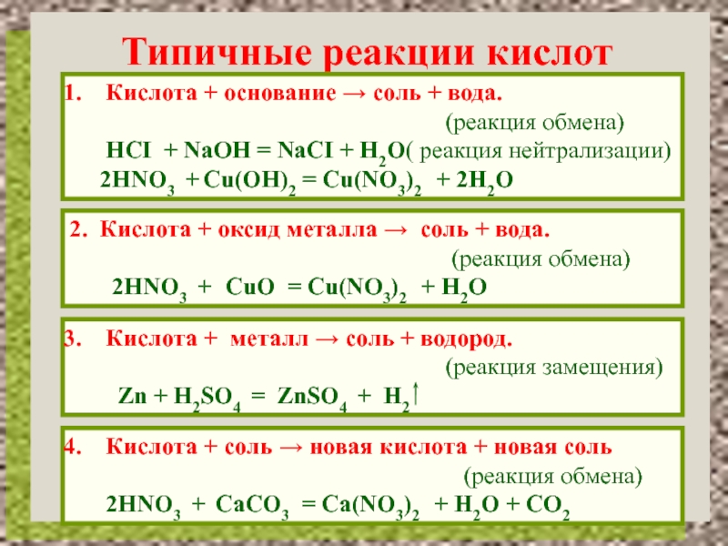 Оксид металла плюс вода. Типичные реакции кислот 8 класс химия. Реакции обмена с кислотами 8 класс. Типичные реакции солей 8 класс. Химические свойства оксидов оснований кислот и солей.