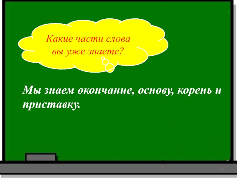 Мы знаем окончание, основу, корень и приставку.Какие части слова вы уже знаете?