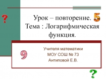 Урок - повторение. Логарифмическая функция.