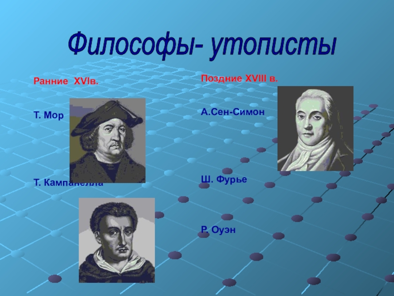 Имена философов. А. сен-Симон, ш. Фурье, р. Оуэн.. Философов-утопистов. Мыслители утописты. Современные утописты.