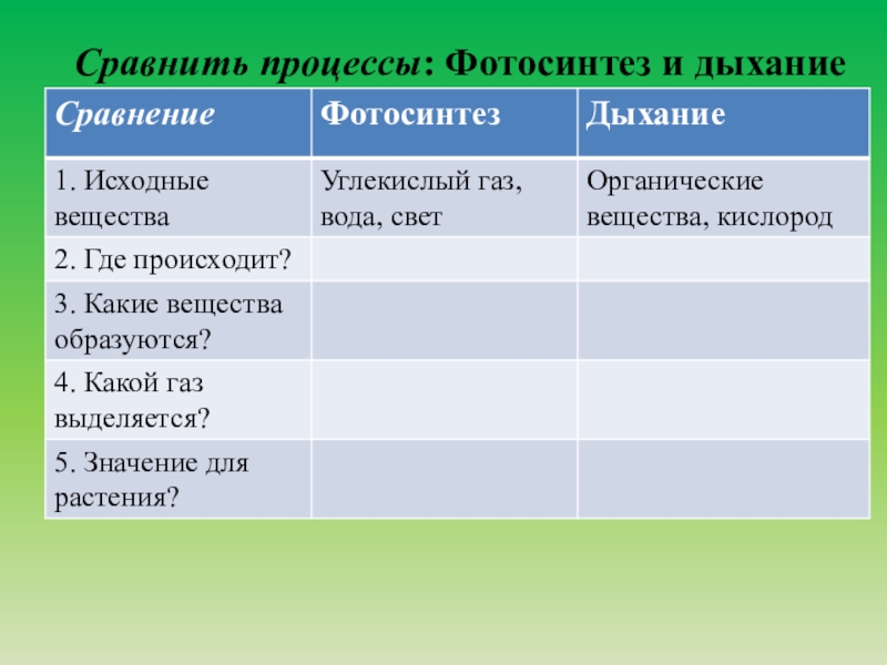 Презентация фотосинтез и дыхание 6 класс