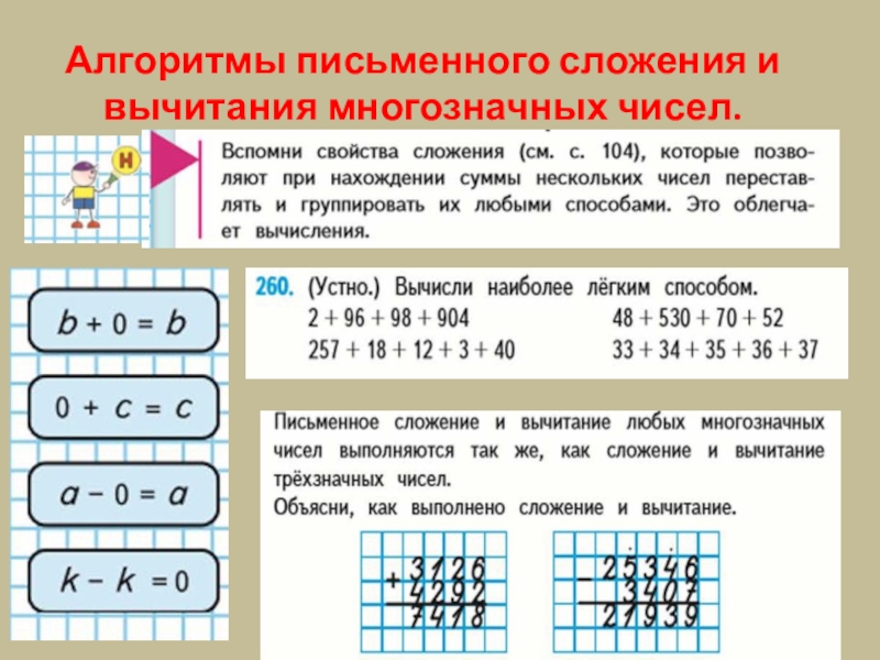 Примеры по математике 3 класс трехзначные числа. Алгоритм письменного вычитания многозначных чисел 4 класс. Математика 4 класс задания сложение вычитание многозначных чисел. Алгоритм вычитания многозначных чисел 4 класс. Памятка алгоритм сложения многозначных чисел 4 класс.