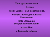 Презентация по русскому языку на тему Слово-имя собственное (1 класс)