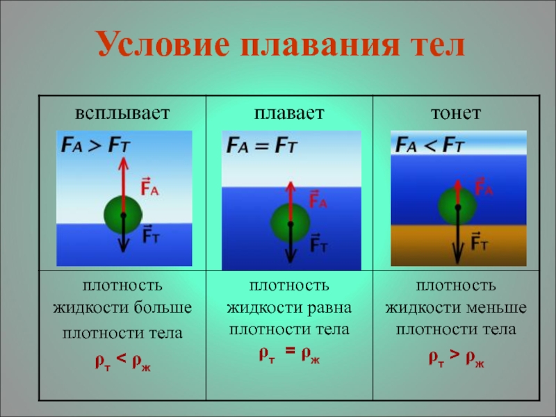 Презентация условия плавания тел