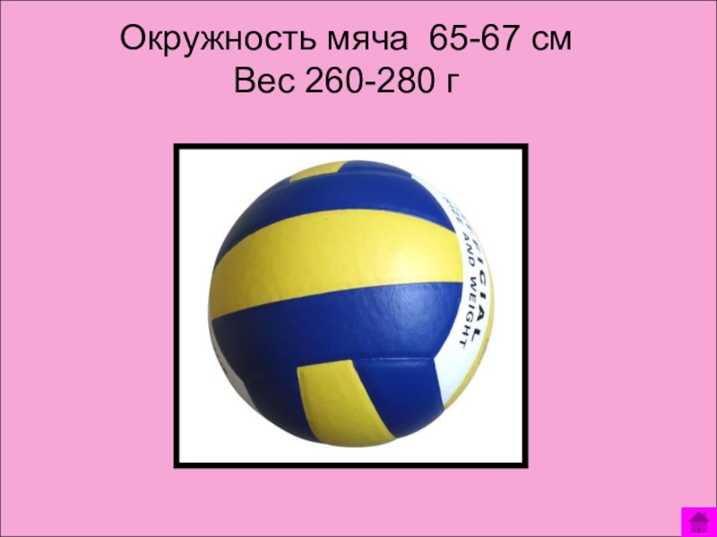 Окружность мяча 65-67 см  Вес 260-280 г