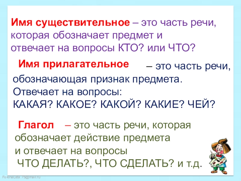 Викторина по частям речи 2 класс презентация