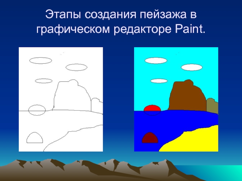 Этапы создания пейзажа в графическом редакторе Paint.