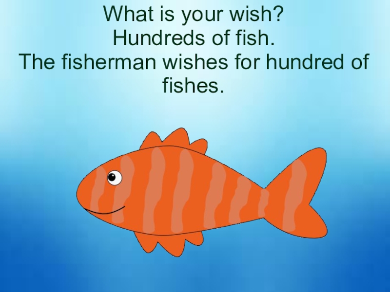 What is your wish? Hundreds of fish. The fisherman wishes for hundred of fishes.