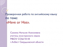 Проверочная работа по английскому языку по теме: Have or Has.