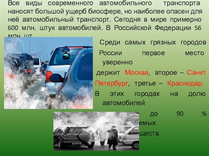Реферат: Роль автомобиля в загрязнении окружающей среды