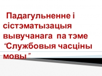 Прэзентацыя па беларускай мове Падагульненне і сістэматызацыя вывучанага па тэме Службовыя часціны мовы