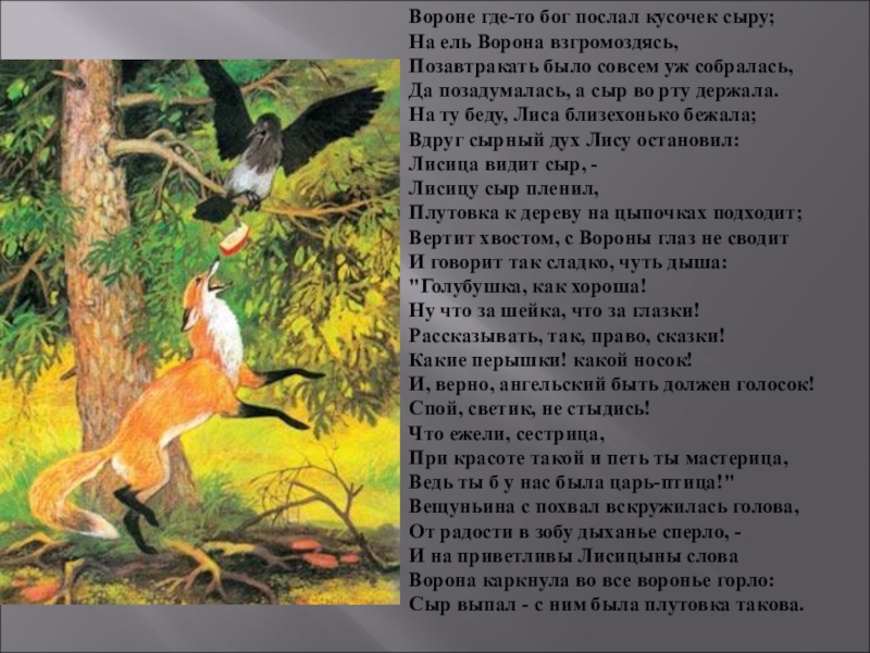 Вороне бог послал кусочек. Вороне Бог послал кусочек сыра басня. Крылов вороне Бог послал кусочек сыра. Басня на ель ворона взгромоздясь. Вороне где-то Бог послал кусочек.