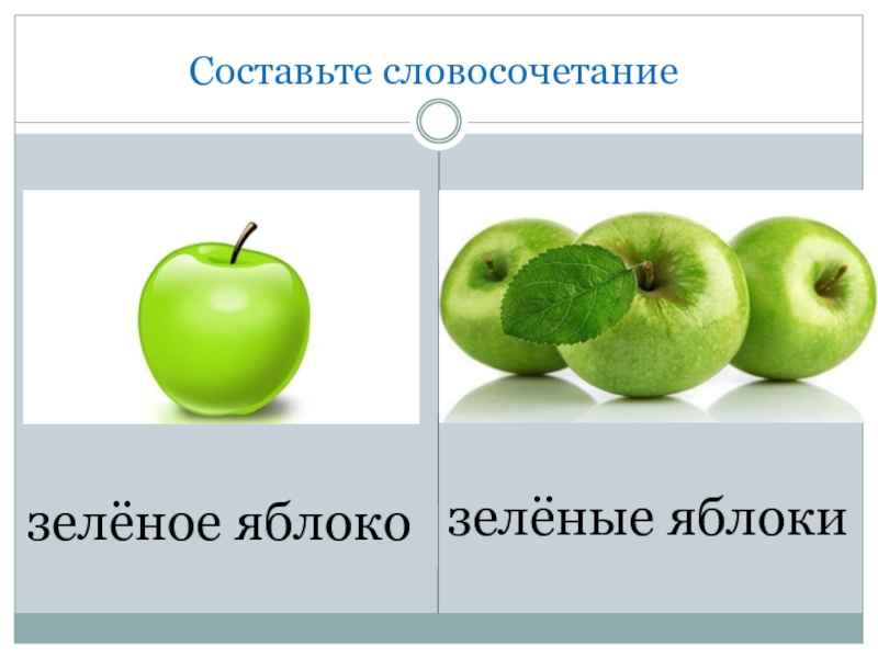 Составьте словосочетание зелёное яблокозелёные яблоки
