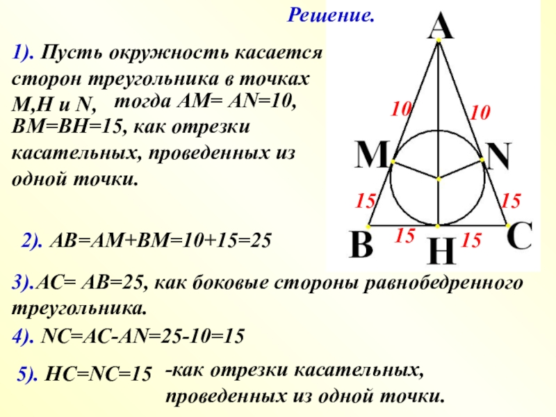 Центр описанной окружности равнобедренного треугольника