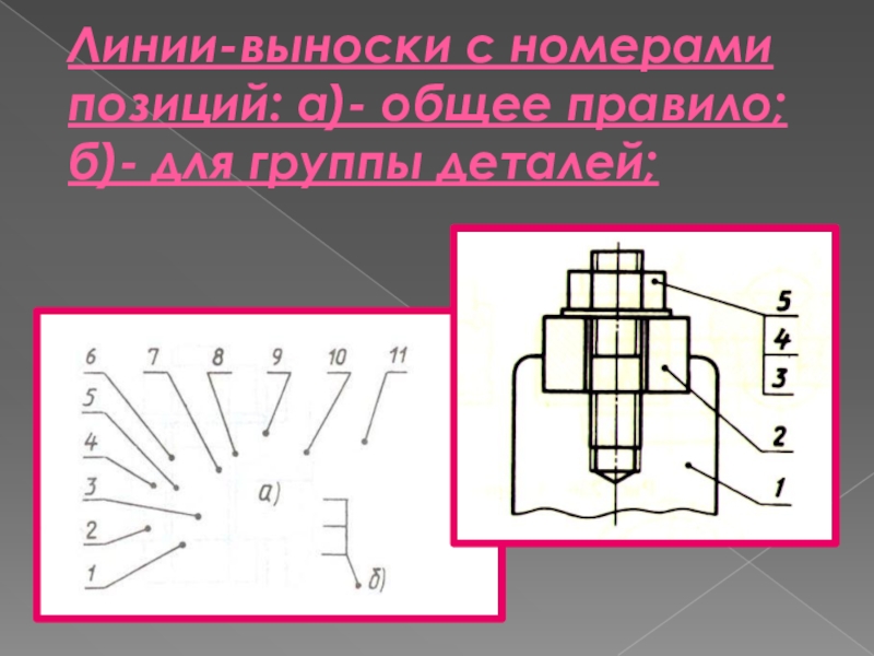 Как наносят номера позиций на сборочном чертеже каково взаимное расположение полок линий выносок