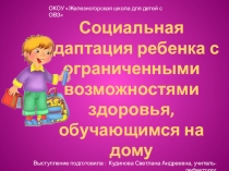 Презентация к выступлению Социальная адаптация ребенка с ограниченными возможностями здоровья, обучающимся на дому.