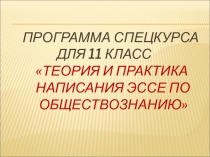 Программа спецкурса Теория и практика написания эссе по обществознанию 11 класс