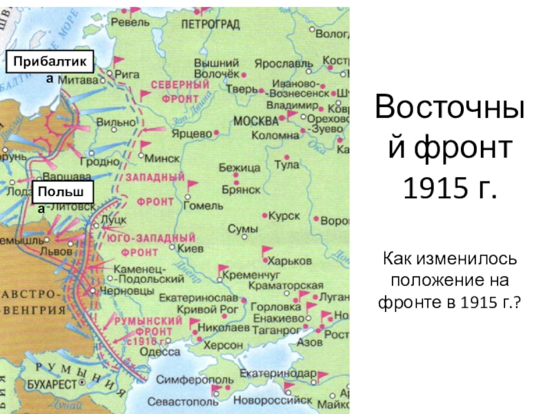 Восточный фронт  1915 г.  Как изменилось положение на фронте в 1915 г.? ПольшаПрибалтика