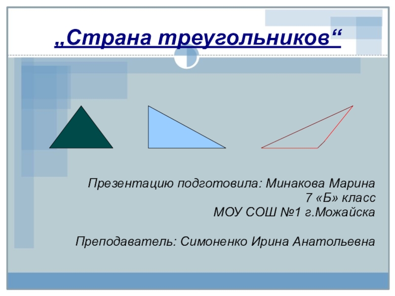 Рабочий лист "Виды треугольников"