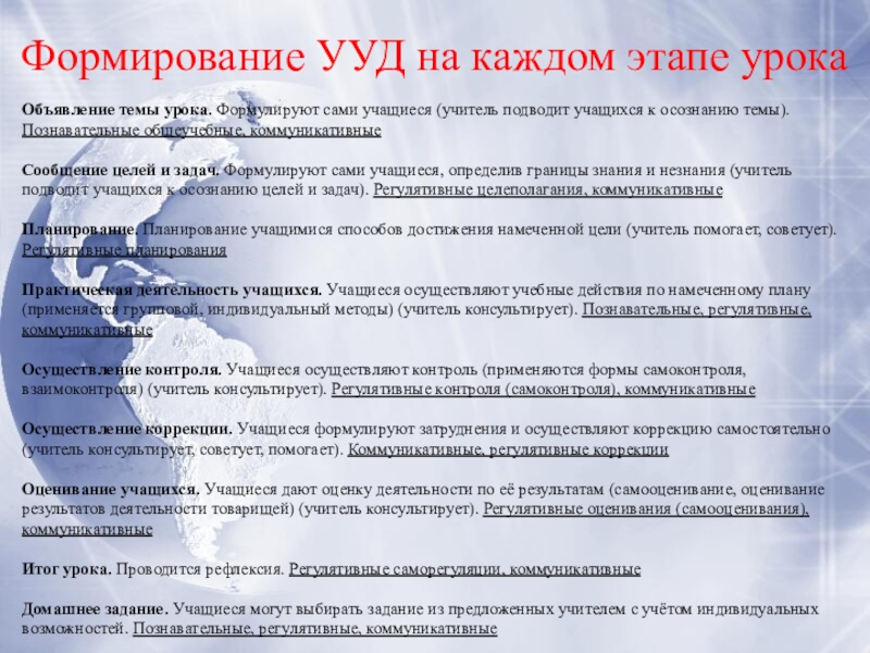 Конспект урока в начальной школе определить виды формируемых ууд презентация