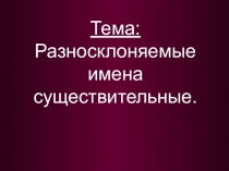 Урок на тему:  Разносклоняемые имена существительные.