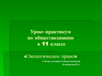 Презентация к уроку- практикуму по обществознанию в 11 классе Экологическое право