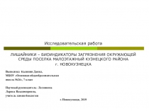 Презентация по экологии ЛИШАЙНИКИ – БИОИНДИКАТОРЫ ЗАГРЯЗНЕНИЯ ОКРУЖАЮЩЕЙ СРЕДЫ ПОСЕЛКА МАЛОЭТАЖНЫЙ КУЗНЕЦКОГО РАЙОНА г. НОВОКУЗНЕЦКА