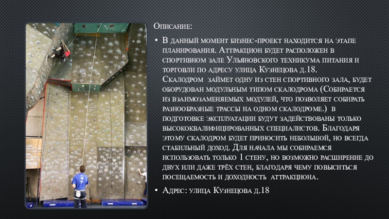 Скалодром бизнес план проект