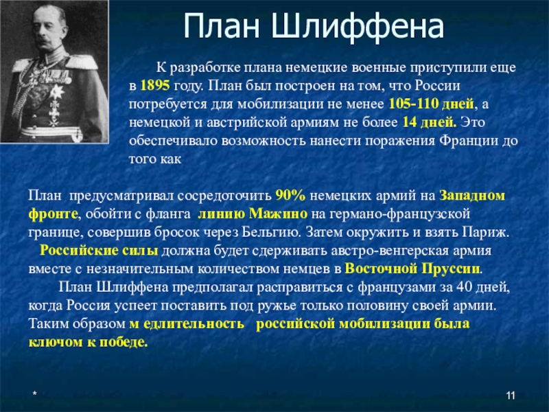 Немецкий генеральный план ведения первой мировой войны был разработан тест