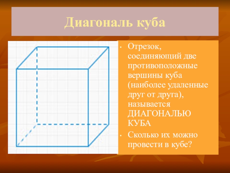 Отрезок соединяющий противоположные вершины. Диагональ основания Куба формула. Диагональ. Формула нахождения диагонали Куба. Диагональ стороны Куба.