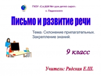 Презентация по письму и развитию речи на тему Склонение прилагательных. Закрепление знаний 9 класс