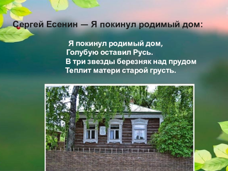 Родимый это. Я покинул родимый дом Есенин. Сергей Есенин родимый дом. Сергей Александрович Есенин я покинул родимый дом. Стих Есенина я покинул родимый дом.