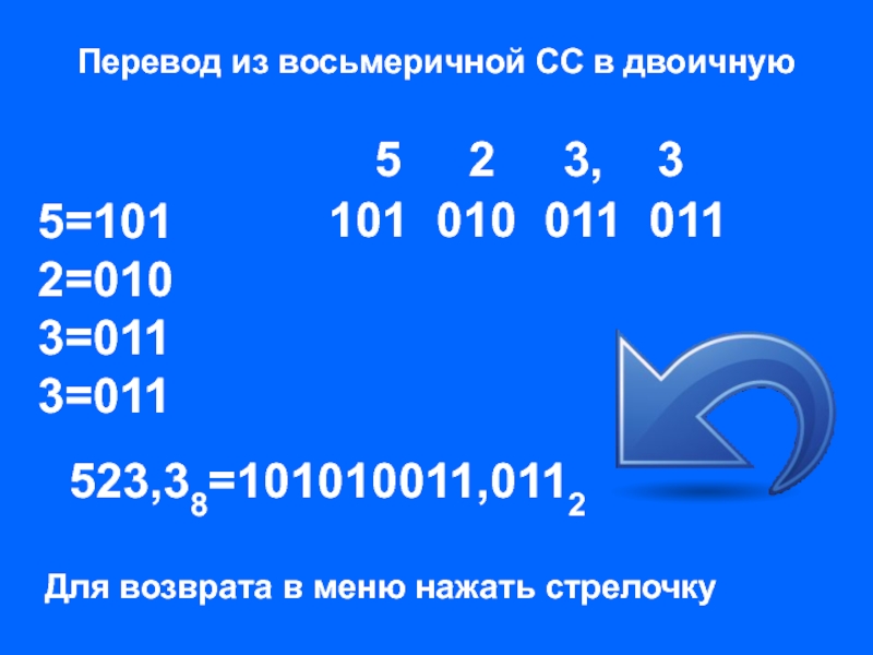 Перевести число 101 в двоичную систему. Перевод из двоичной в восьмеричную. 523 В двоичной системе. Преобразуйте десятичное число в Восьмеричное 523 10.