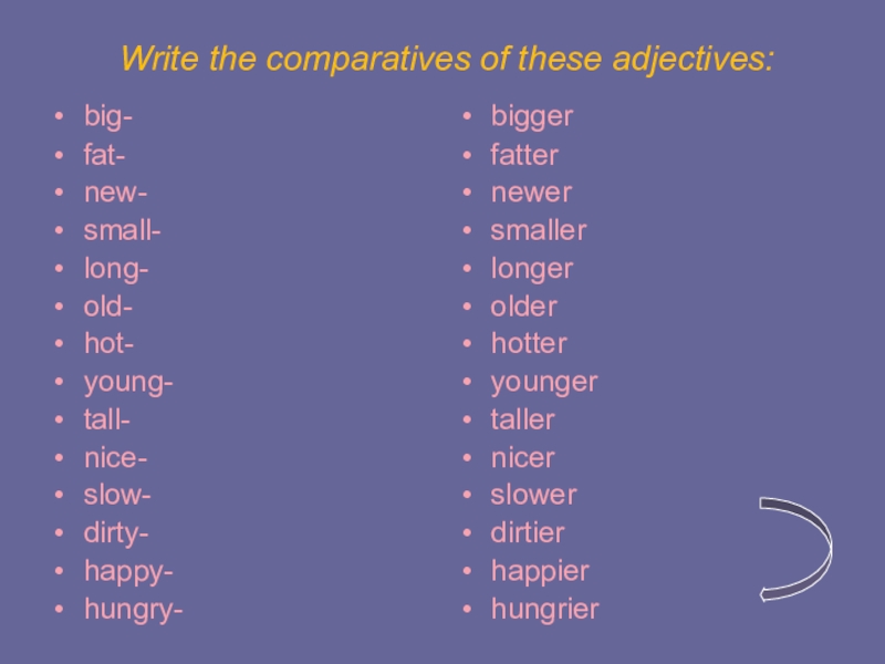 Degrees of Comparison of adjectives. Write the comparative form of these adjectives