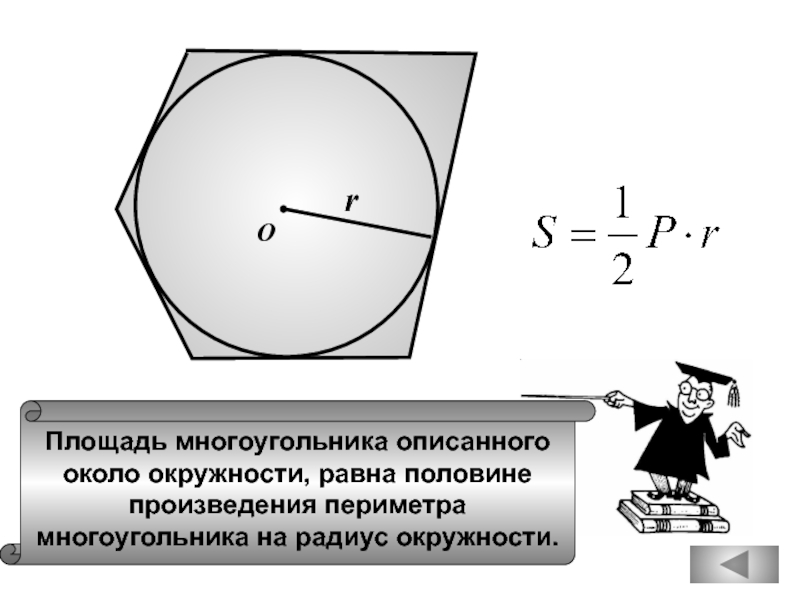 Радиус описанной около многоугольника. Площадь любого описанного многоугольника. Формула площади описанного многоугольника. Площадь многоугольника через периметр и радиус вписанной окружности. Площадь многоугольника через вписанную окружность.