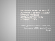 Программа развития мелкой моторики у детей II младшей группы в процессе деятельности кружка Соленое тесто