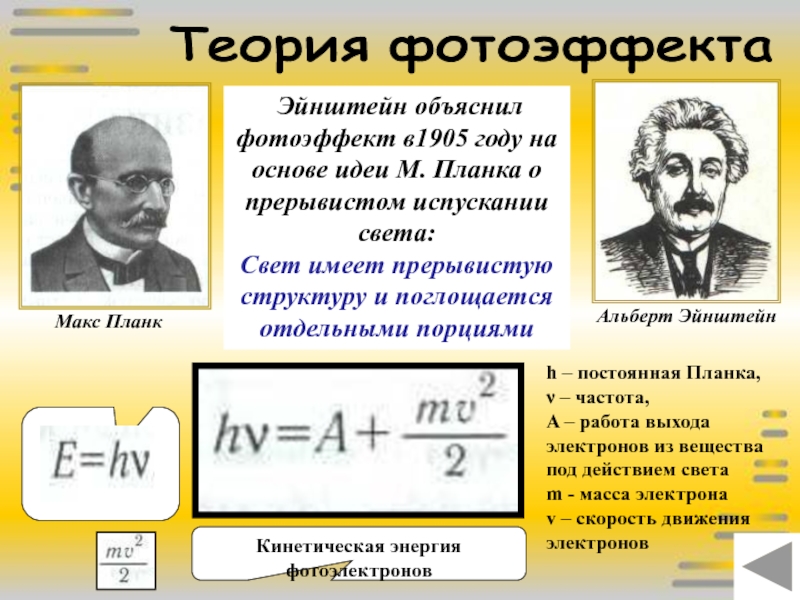 Формула энергии фотоэффекта. Планк квантовая теория. Теория фотоэффекта. Теория фотоэффекта Эйнштейна. Теория фотоэффекта, уравнение Эйнштейна..